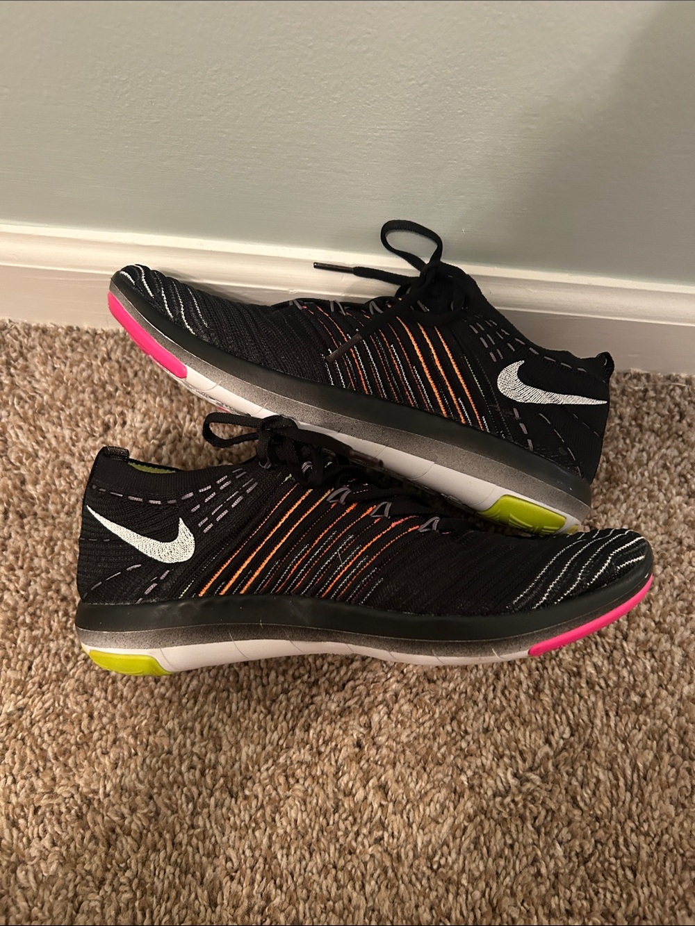 Nike Women’s Black Running Shoes with Pink & Neon Yellow Accents